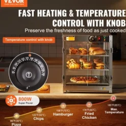 Matvarmhållare, 3-nivåer 90L, 51x51x61,5 cm, Rostfritt stål