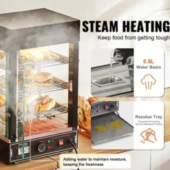 Matvarmhållare, 3-nivåer, 38,5x47x64 cm, rostfritt stål