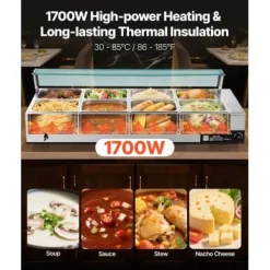 Matvärmare, Elektrisk rostfri stålångare 143x57x38,5 cm, Silver