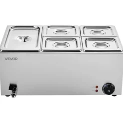 Matvärmare, 5-fack elektriskt ångbord, 54x36x25 cm, rostfritt stål