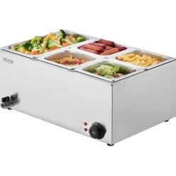 Matvärmare, 5-fack elektriskt ångbord, 54x36x25 cm, rostfritt stål