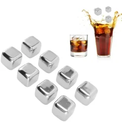 Metal Whisky Iskuber Livsmedelsklass 304 Rostfritt Stål Säker Giftfri Vit Använda Whiskeystenar för Whiskydryck 8 kuber med istång