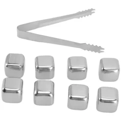 Metal Whisky Iskuber Livsmedelsklass 304 Rostfritt Stål Säker Giftfri Vit Använda Whiskeystenar för Whiskydryck 8 kuber med istång