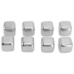 Metal Whisky Iskuber Livsmedelsklass 304 Rostfritt Stål Säker Giftfri Vit Använda Whiskeystenar för Whiskydryck 8 kuber med istång