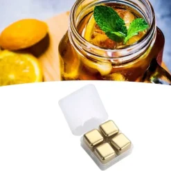 Metalliskuber i rostfritt stål Återanvändbar snabbkylande ren whiskysten med istång för dryck Dryck Gyllene