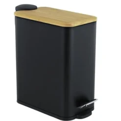 Miljövänlig svart bambu & stål pedalpapperskorg - 5L, stilfull & hållbar badrumspapperskorg