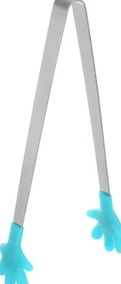 Mini-mattång 14,5 cm handformat rostfritt stål silikonhuvud lämplig för matlagning BBQ grillkök, ljusblå