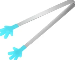 Mini-mattång 14,5 cm handformat rostfritt stål silikonhuvud lämplig för matlagning BBQ grillkök, ljusblå