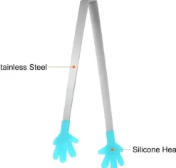 Mini-mattång 14,5 cm handformat rostfritt stål silikonhuvud lämplig för matlagning BBQ grillkök, ljusblå