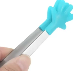 Mini-mattång 14,5 cm handformat rostfritt stål silikonhuvud lämplig för matlagning BBQ grillkök, ljusblå