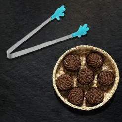 Mini-mattång 14,5 cm handformat rostfritt stål silikonhuvud lämplig för matlagning BBQ grillkök, ljusblå