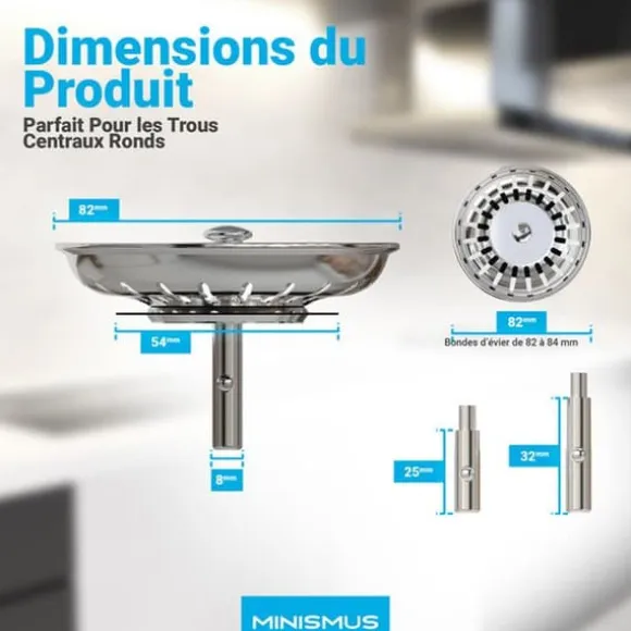 Minismus Korg för Köksvask 82 mm - Universell Sil i Rostfritt Stål, Pop-Up Kork