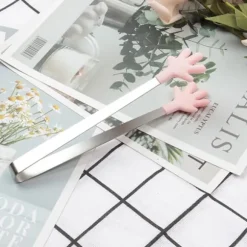 Minitång av silikon Serveringstång Mattång Små barntång för servering Matlagning Förrätter Iskub Frukt Socker Rosa Palmform