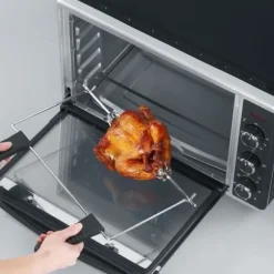 Miniugn SEVERIN TO2058 roterande värme 42 L, pizzasten och spett, 1800 W bänkugn, 120 min timer, Svart/Rostfritt stål