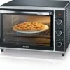 Miniugn SEVERIN TO2058 roterande värme 42 L, pizzasten och spett, 1800 W bänkugn, 120 min timer, Svart/Rostfritt stål