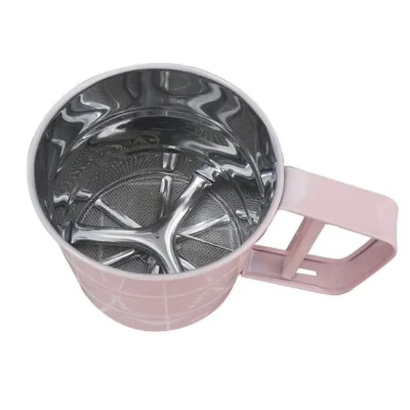 Mjöl Sifter Rostfritt stål Korrosionsbeständig Säker Luktfri Vacker Handhållen Bakmjöl Mesh Sikt Rosa
