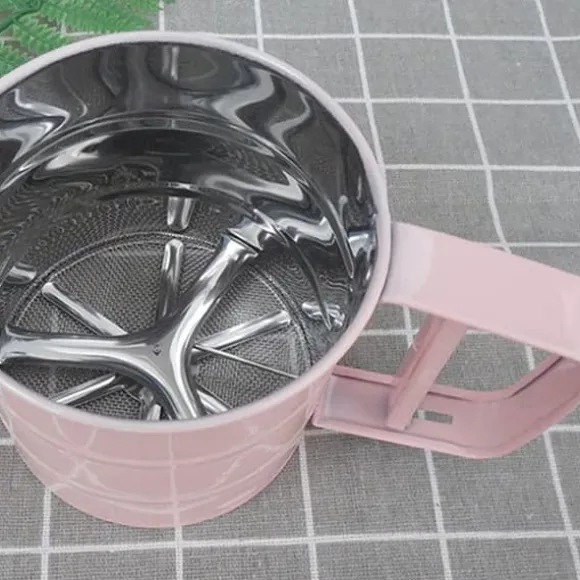 Mjöl Sifter Rostfritt stål Korrosionsbeständig Säker Luktfri Vacker Handhållen Bakmjöl Mesh Sikt Rosa