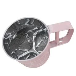 Mjöl Sifter Rostfritt stål Korrosionsbeständig Säker Luktfri Vacker Handhållen Bakmjöl Mesh Sikt Rosa