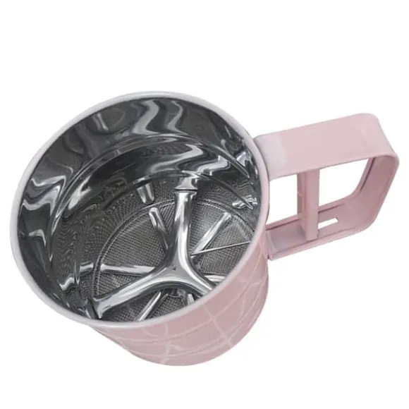 Mjöl Sifter Rostfritt stål Korrosionsbeständig Säker Luktfri Vacker Handhållen Bakmjöl Mesh Sikt Rosa