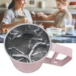 Mjöl Sifter Rostfritt stål Korrosionsbeständig Säker Luktfri Vacker Handhållen Bakmjöl Mesh Sikt Rosa