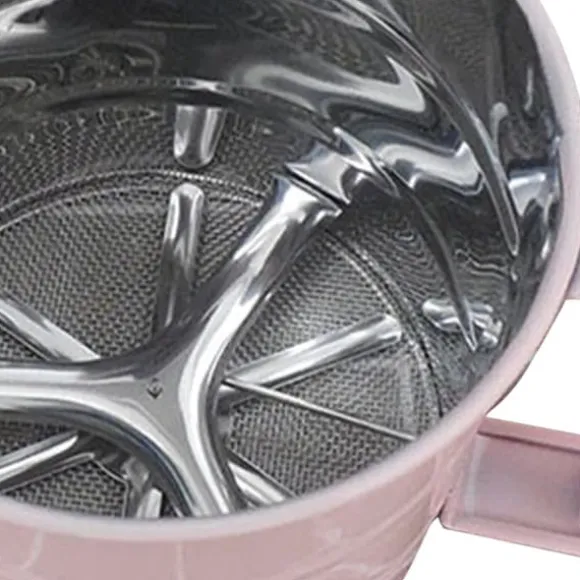 Mjöl Sifter Rostfritt stål Korrosionsbeständig Säker Luktfri Vacker Handhållen Bakmjöl Mesh Sikt Rosa