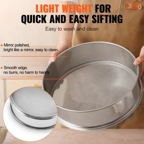 Mjölsikt, 80 mesh finmaskig sikt, 32x32x10 cm, rostfritt stål