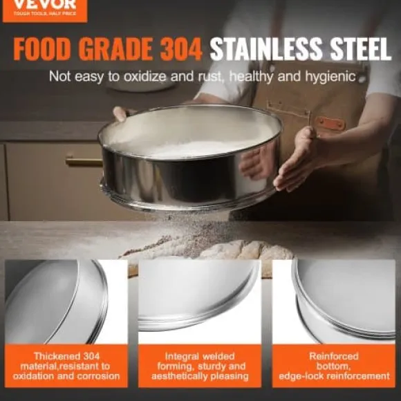 Mjölsikt, 80 mesh finmaskig sikt, 32x32x10 cm, rostfritt stål