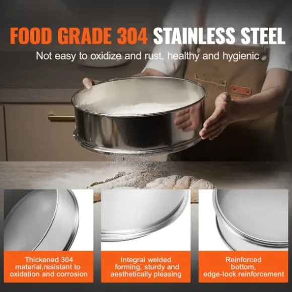 Mjölsikt 40 Mesh i rostfritt stål, finmaskig bakning, perfekt för tårtor