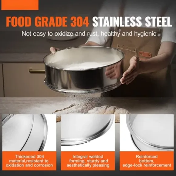 Mjölsikt i rostfritt stål, finmaskigt 12 mesh, idealisk för bakning av tårtor