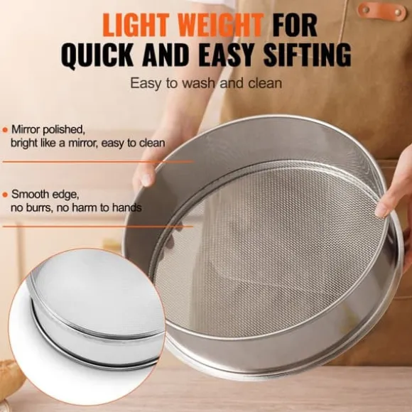 Mjölsikt i rostfritt stål, finmaskigt 12 mesh, idealisk för bakning av tårtor