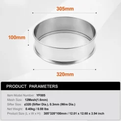 Mjölsikt i rostfritt stål, finmaskigt 12 mesh, idealisk för bakning av tårtor