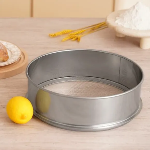 Mjölsikt i rostfritt stål, finmaskigt 12 mesh, idealisk för bakning av tårtor