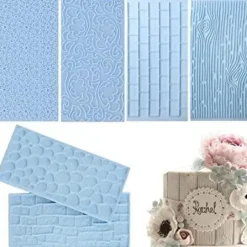 Mönstermatta Embosser Set 6 st; Trä, Tegel, Blommor, Kullersten, Stenvägg