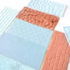 Mönstermatta Embosser Set 6 st; Trä, Tegel, Blommor, Kullersten, Stenvägg