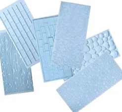 Mönstermatta Embosser Set 6 st; Trä, Tegel, Blommor, Kullersten, Stenvägg