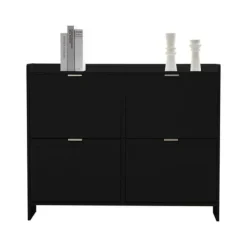 Modern skoskåp med 4 fällbara fack, fristående skohylla med öppna hyllor, för hall eller entré, svart 110×90×24 cm