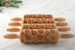 MoodForWood Träkavel 25 cm med handtag, set om 4, graverad, perfekt för bakning - Veganskt setmönster