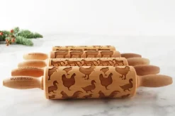 MoodForWood Träkavel 25 cm med handtag, set om 4, graverad, perfekt för bakning - Mönster med bondgårdsdjur