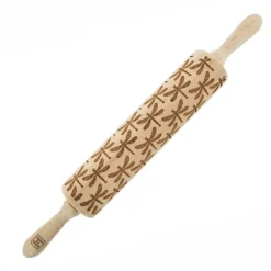 MoodForWood Träkavel, Graverad, 43 cm med Handtag, Perfekt för Bakning - Trollsländemönster