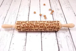 MoodForWood Träkavel, Graverad, 43 cm med Handtag, Perfekt för Bakning - Roliga Katter Mönster