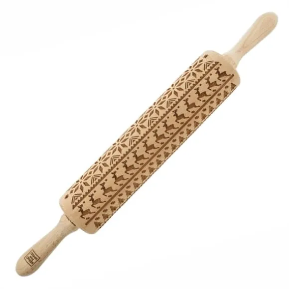 MoodForWood Träkavel, Graverad, 43 cm med Handtag, Perfekt för Bakning - Norskt Mönster