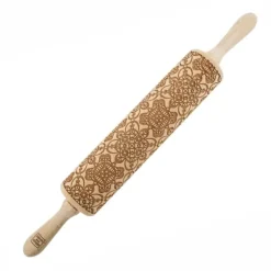 MoodForWood Träkavel, Graverad, 43 cm med Handtag, Perfekt för Bakning - Spetsmönster