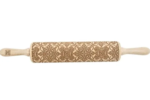 MoodForWood Träkavel, Graverad, 43 cm med Handtag, Perfekt för Bakning - Spetsmönster