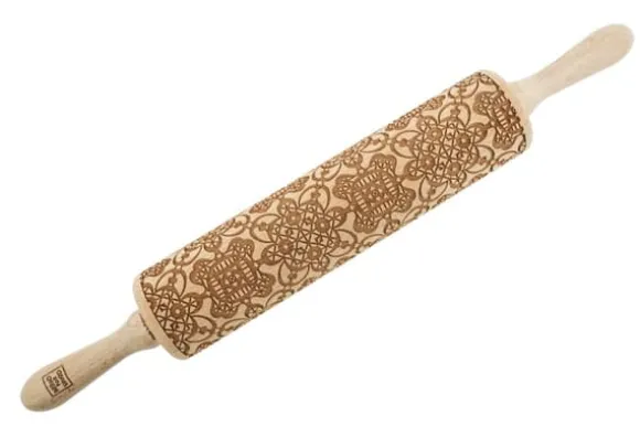 MoodForWood Träkavel, Graverad, 43 cm med Handtag, Perfekt för Bakning - Spetsmönster