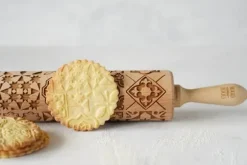 MoodForWood Träkavel, Graverad, 43 cm med Handtag, Perfekt för Bakning - Azulejos Mönster