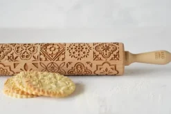 MoodForWood Träkavel, Graverad, 43 cm med Handtag, Perfekt för Bakning - Azulejos Mönster