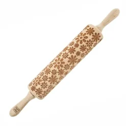 MoodForWood Träkavel, Graverad, 43 cm med Handtag, Perfekt för Bakning - Flower Power Blommönster