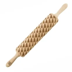 MoodForWood Träkavel, Graverad, 43 cm med Handtag, Perfekt för Bakning - Julgransmönster