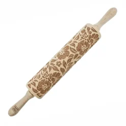 MoodForWood Träkavel, Graverad, 43 cm med Handtag, Perfekt för Bakning - Mönster med Vildrosor