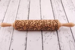 MoodForWood Träkavel, Graverad, 43 cm med Handtag, Perfekt för Bakning - Musik och Noter Mönster